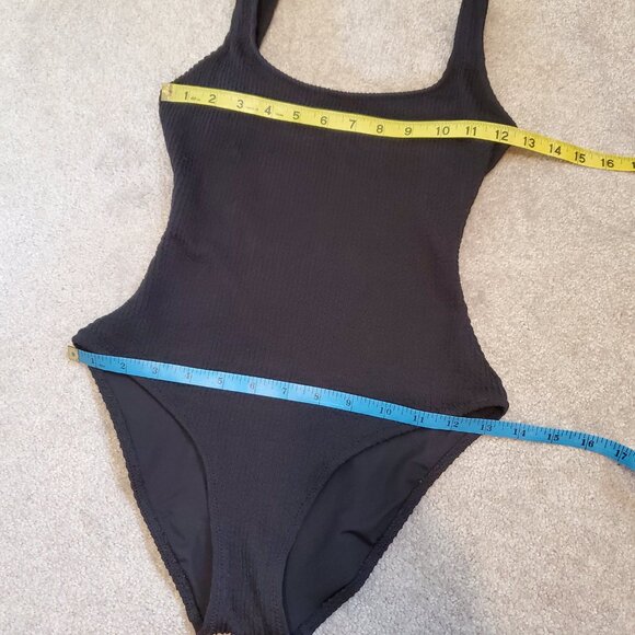 AERIE Ribbed Crinkle Scoop One Piece Swimsuit Full Coverage Black Women's XS - Picture 10 of 11